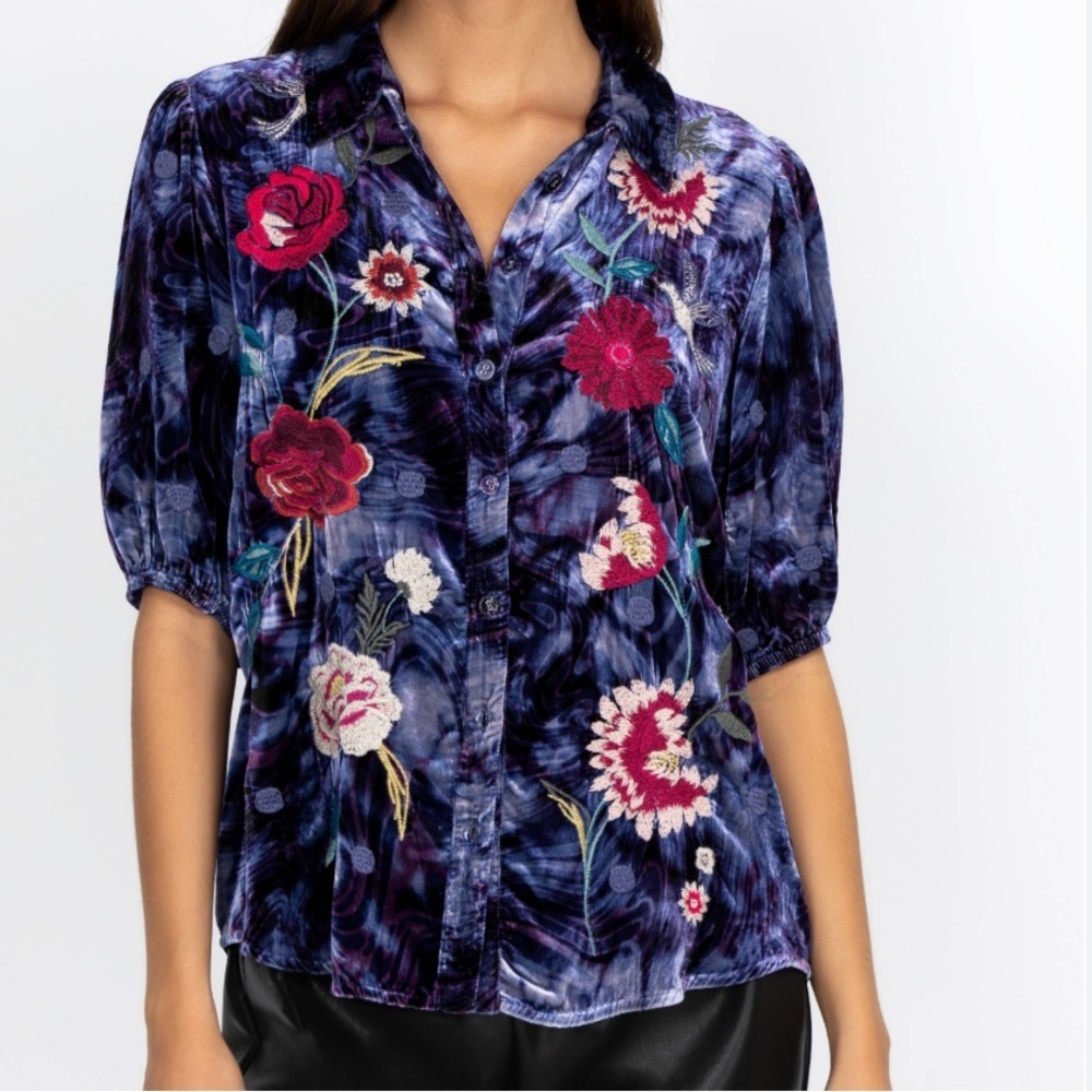 NEW JOHNNY WAS junia Purple velvet lisbon shirt in multi